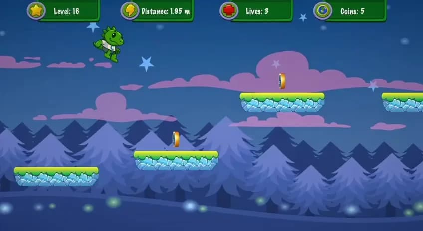 Iguana Run gameplay: TIMI running across floating platforms